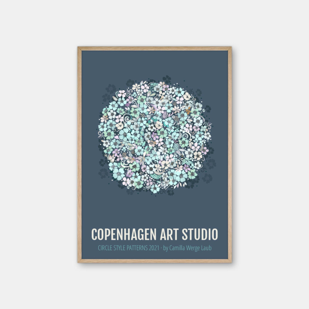 Copenhagen Art Studio + Camilla Werge Laub  Floral Blue Circle - bl plakat