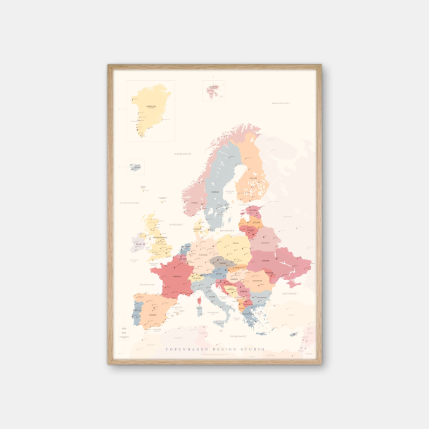 Europakort plakat 50x70 - beige - Copenhagen Design Studio