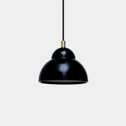 Lille Bubble loftlampe i sort &ndash; dansk design pendel og k�kkenlampe med hvid inderside for optimal belysning over spisebordet.