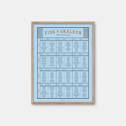 Gehalt Fisk &amp; Skaldyr plakat  lysebl