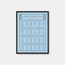 Gehalt Fisk &amp; Skaldyr plakat  lysebl