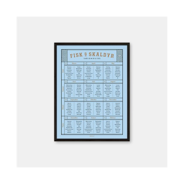 Gehalt Fisk &amp; Skaldyr plakat  lysebl