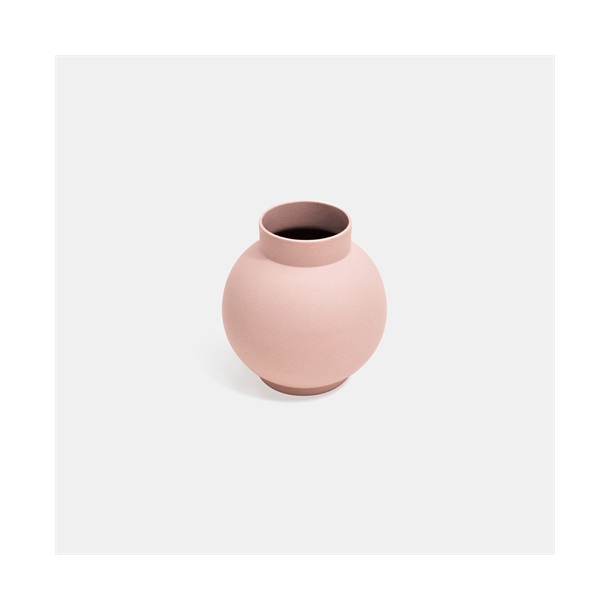 Keramik lille vase glaseret hndstbt porceln - mat rosa